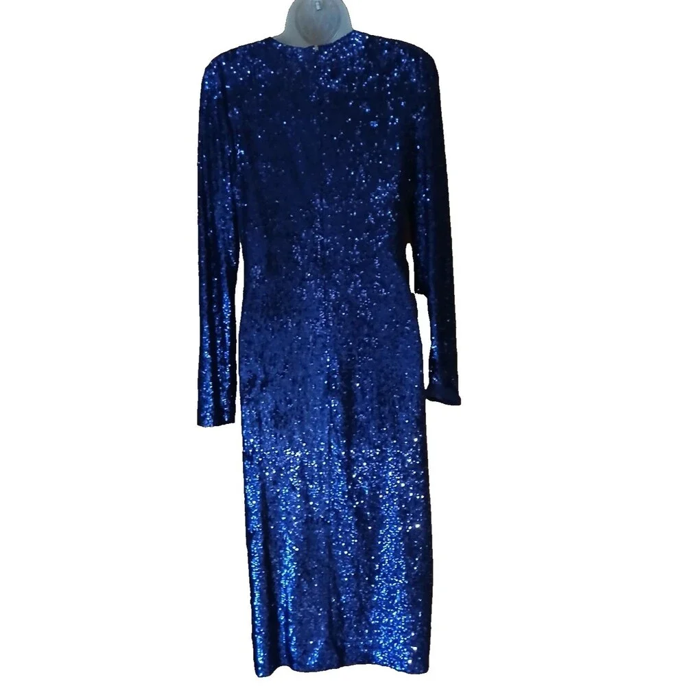 Tory Burch Sequin Dress Navy Size S/P Long Sleeve Midi Length Knit